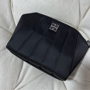 BRAND NEW Givenchy Black Satin Cosmetic Pouch with Silver Logo